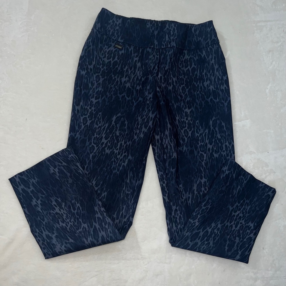 Lisette L Montreal Women‎ 10 Navy Leopard Print Straight Leg Pull On Pants 8899